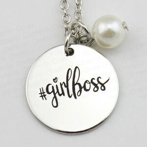 GIRLBOSS Hand Stamped Engraved Pendant Necklace Gift Jewelry